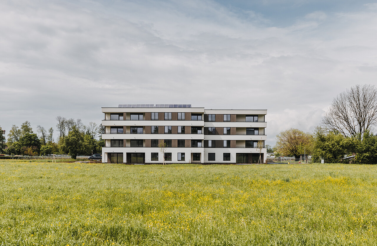 Foto Außenansicht fertig gestellt Wohnanlage Bregenz Brachsenweg Jäger Bau
